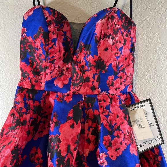 B.DARLIN Floral Print Blue Strapless Fit & Flare Dress Size 3/4 NEW - Picture 4 of 11